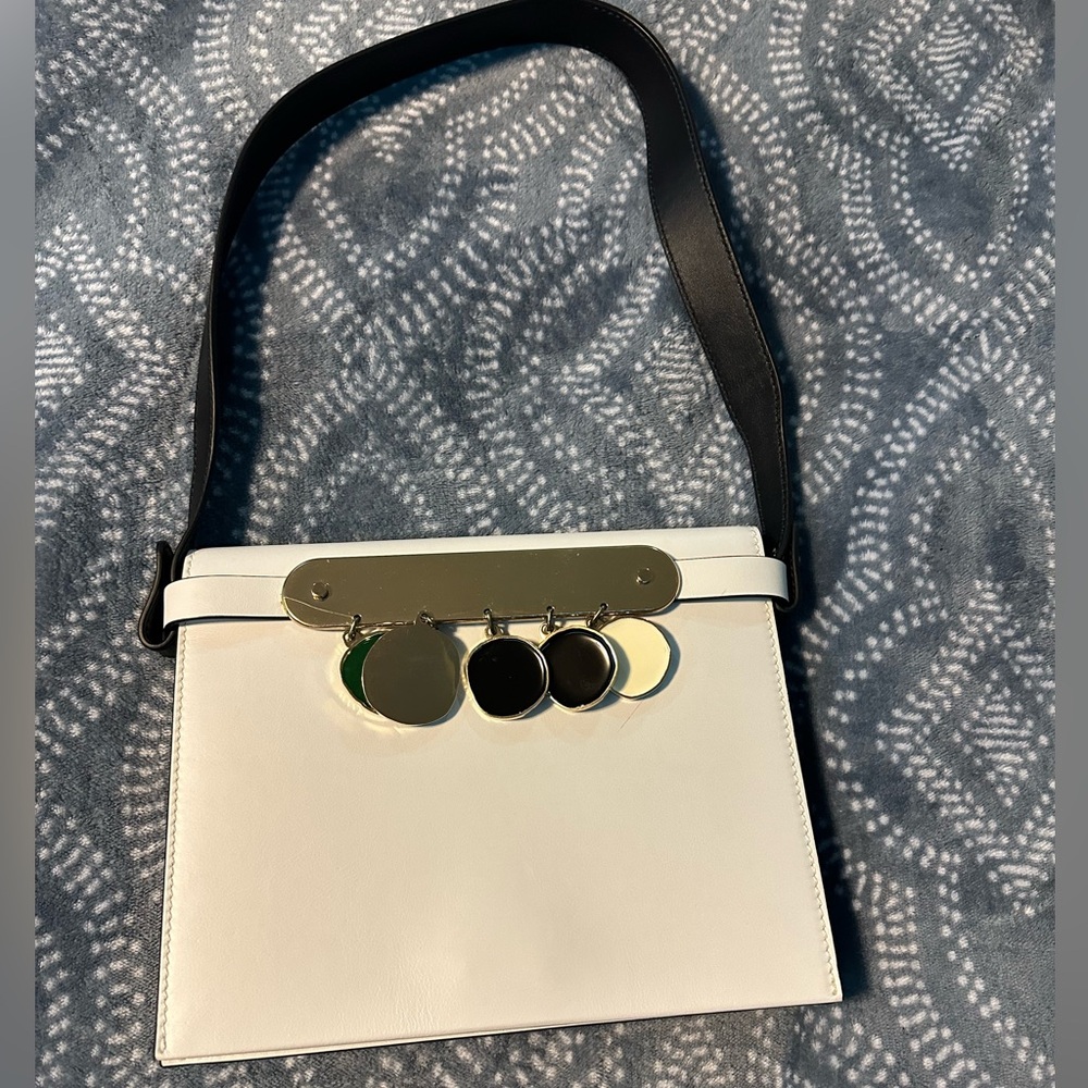 EDIE PARKER Candy Coin White Black Leather Shoulder Bag Accordion Clutch